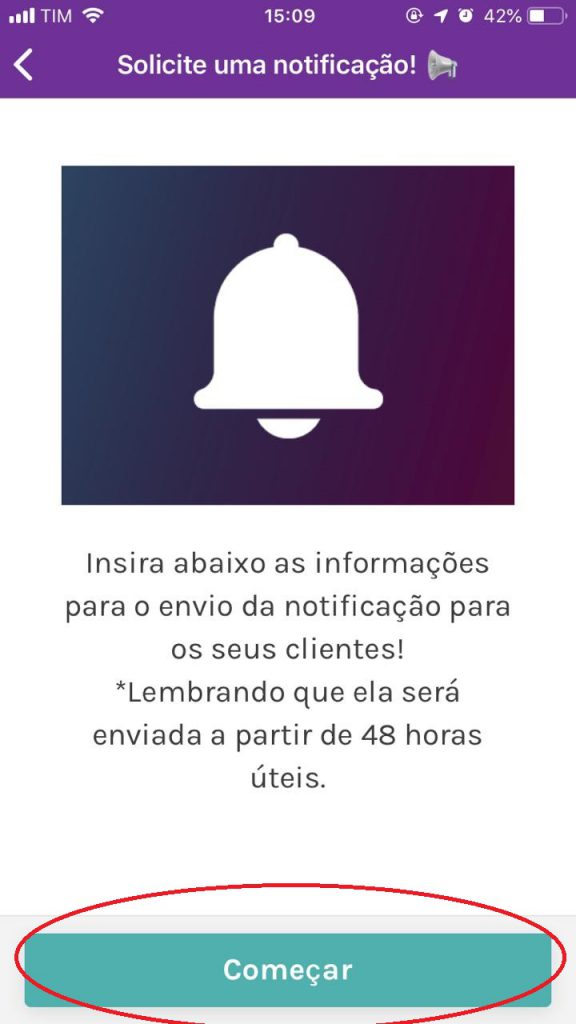 Início do preenchimento das informações para solicitação de notificação.